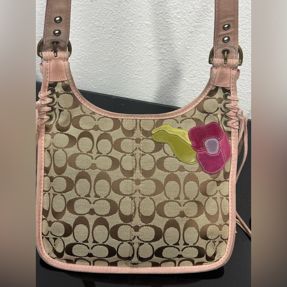 Coach‎ Rare Y2K Signature Pink Poppy For Peace Flower Crossbody Bag